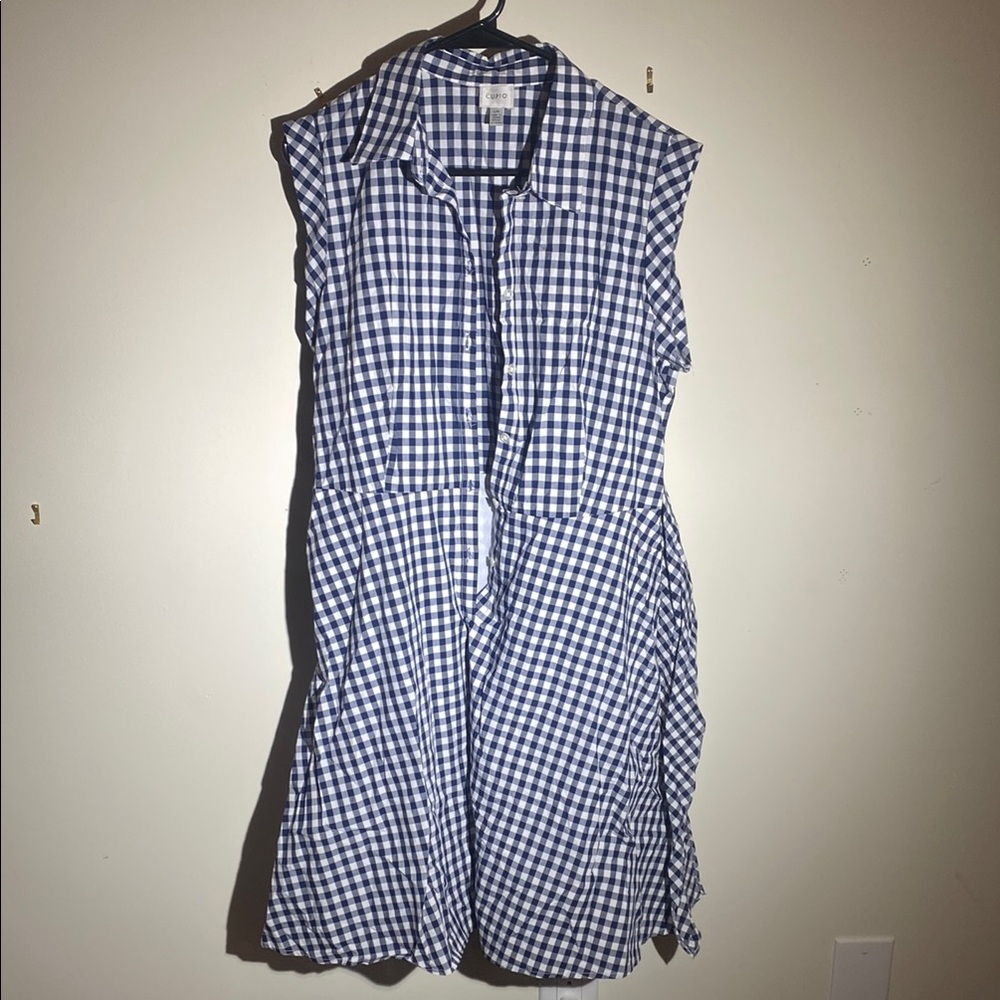 Cupio Gingham Waist Tie Shirt Dress Checkered - Picture 2 of 4